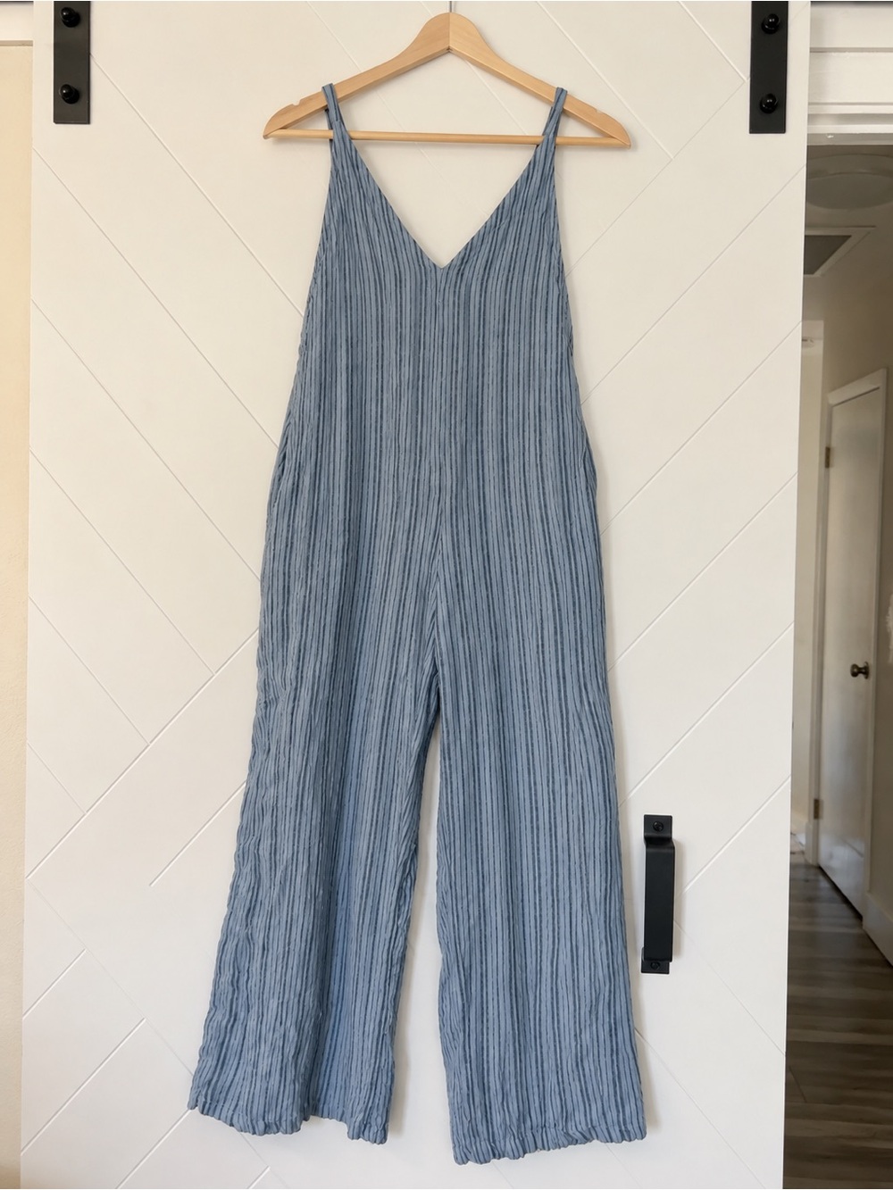 Fresh Laundry Sleeveless Blue Striped V-Neck Wide-Leg Jumpsuit